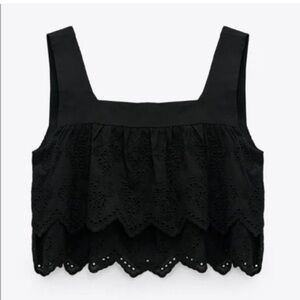 NWT Zara Black Sleeveless eyelet layered Blouse 100% cotton, medium